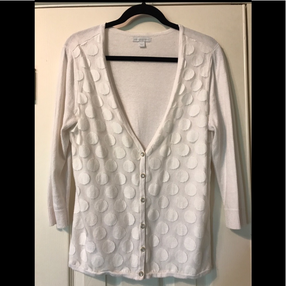 New York & Co white polka dot cardigan L
